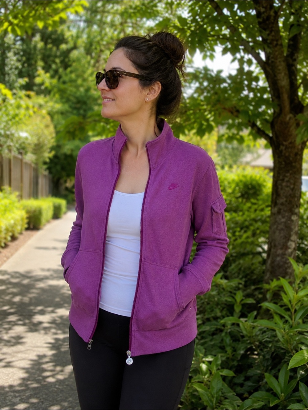 Nike Purple Full Zip Track Jacket Cargo Sleeve Pocket Cotton Blend Women’s L